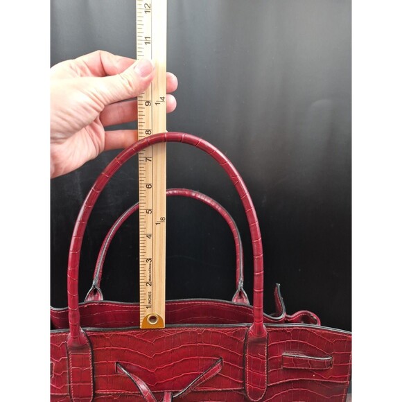 Bueno Burgundy Croc Embossed Faux Leather Large Weekender Tote Purse Attache VTG - Picture 16 of 16
